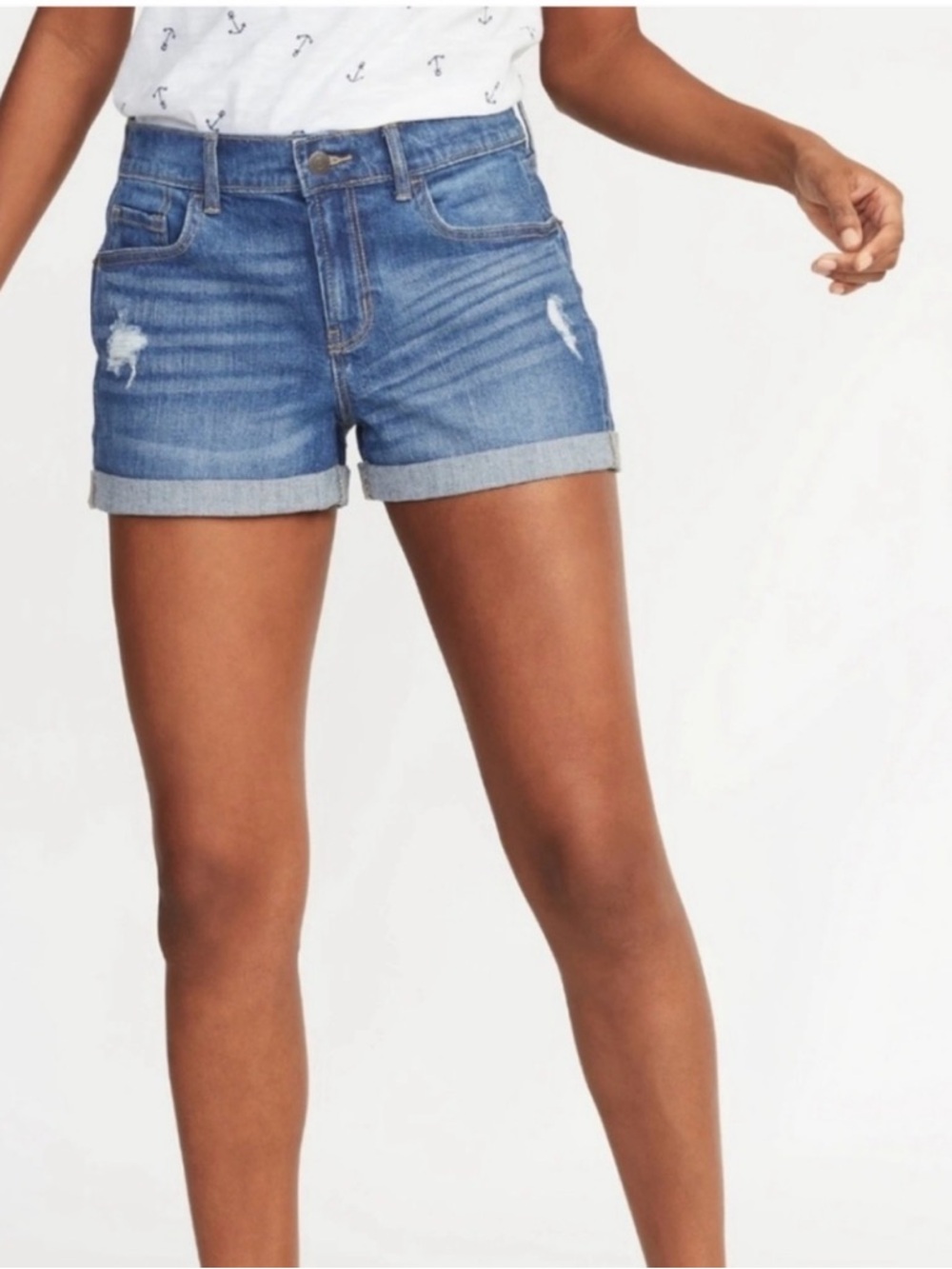 Old Navy Boyfriend Distressed Roll-Cuff Jean Shorts in Blue